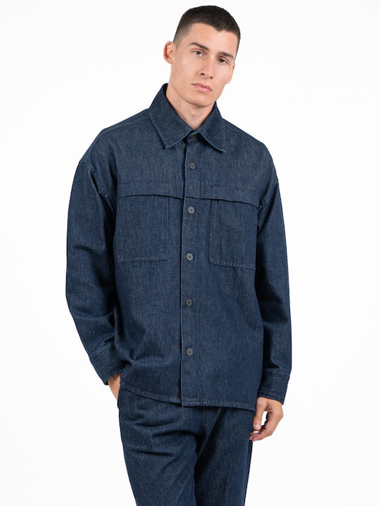 Langärmeliges Denim Overshirt Blau