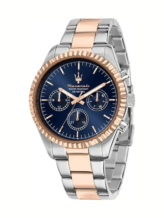 Maserati Ανδρικό Ρολόι 43mm Χρονογράφος Μπαταρίας με Ασημί Μεταλλικό Μπρασελέ