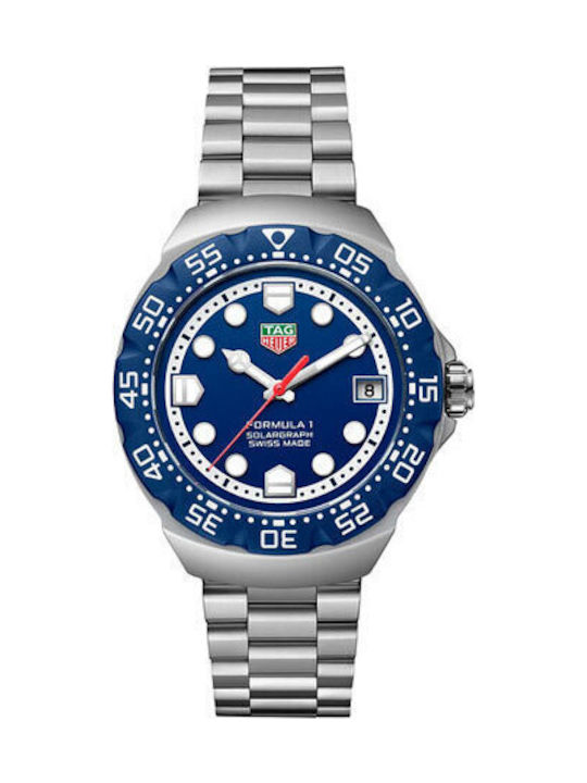 TAG Heuer Ανδρικό Ρολόι Μπαταρίας με Ασημί Μεταλλικό Μπρασελέ