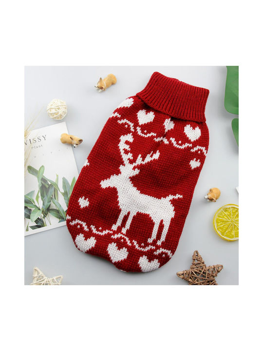Weihnachtlicher Strickpullover Rentier Rot 40cm Länge Rücken 40cm
