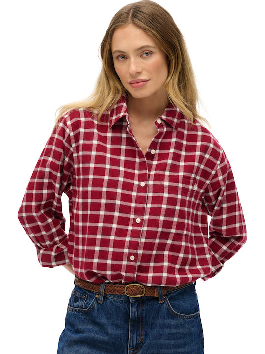 Flannel Μακρυμάνικο Γυναικείο Πουκάμισο Burgundy Check Καρό