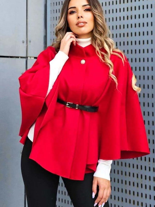 Women's Red Coat Oversized with Belt