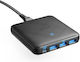 Anker Ladestation GaN mit 3 USB-A Anschlüsse und USB-C Anschluss 65W Stromlieferung in Schwarz Farbe (PowerPort Atom III Slim)