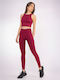 Training Damen Lang Leggings Formendefinition Hohe Taille Push-up Weinrot