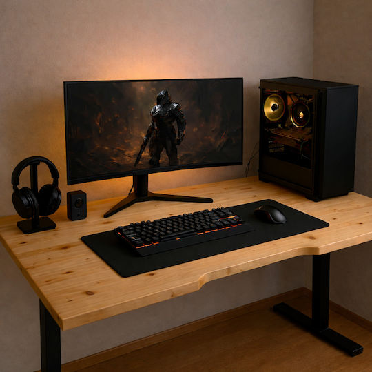 Ηλεκτρικό Γραφείο Skymnos Gaming Διπλό Μοτέρ Μασίφ Ξύλο Πεύκο με Μαύρα Μεταλλικά Πόδια & Ρυθμιζόμενο Ύψος 180x75εκ.