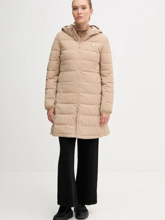 Guess New Aleta Μακρύ Γυναικείο Puffer Μπουφάν ...