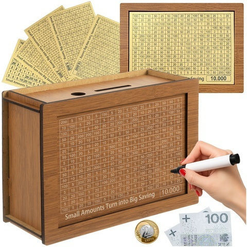 Pușculiță Din Lemn Copii Adulți Zola Sistem Inteligent De Economisire 5 Planuri Diferite De Economisire Numere De Bifat Marker Lemn 20 X 14.5 X 7.7 Cm Maro