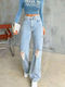 Damen Stoff Hose Blau