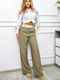 Women's Fabric Trousers Wide Line Khaki