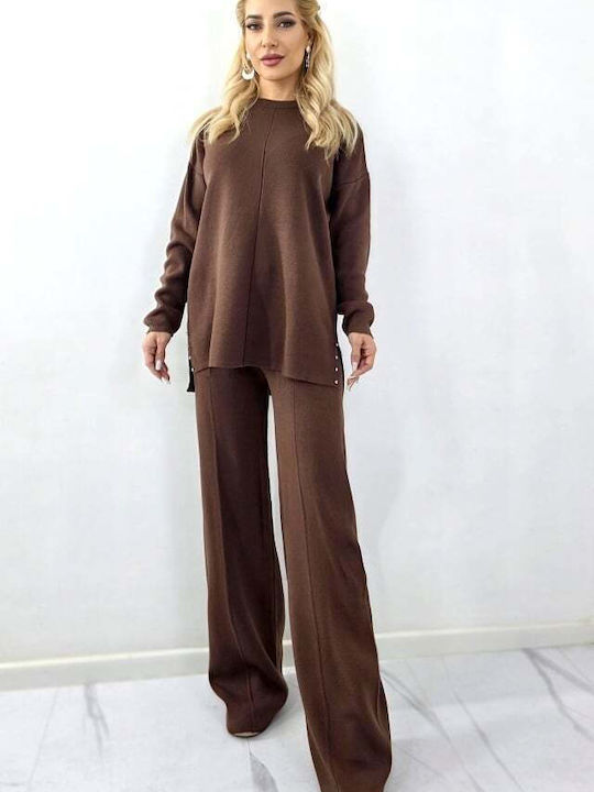 Women's Brown Set with Pants Striped