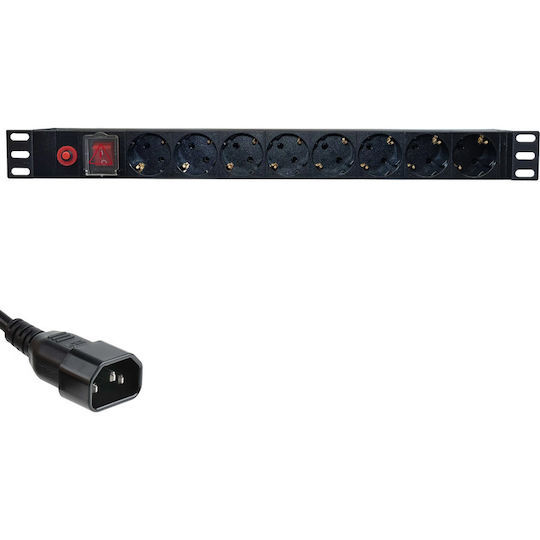 Accesoriu Eco Xcab pentru Dulap Eco Xcab Priză Rack 1u 8x Schuko Max 3500 W Siguranță Automată 16 A Alimentare C14