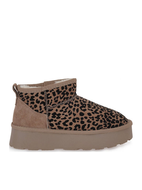 Seven Leder Stiefeletten Damen mit Pelz Braun