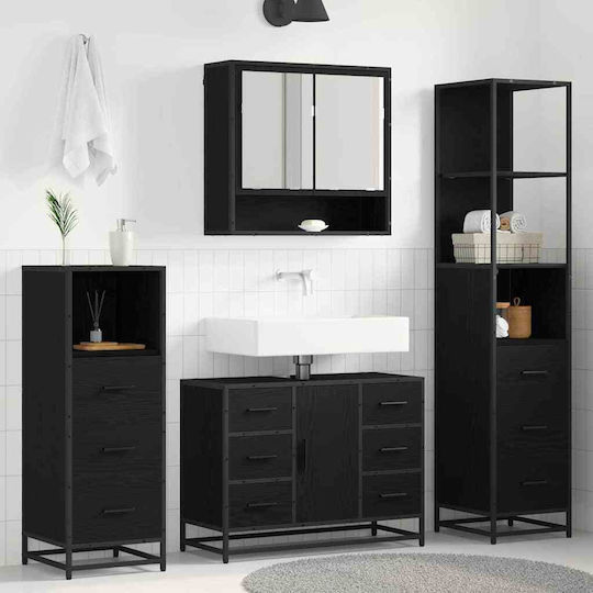 vidaXL Blat cu Lavoar, Oglindă & Coloană L35xW37.5xH100cm Black Beech