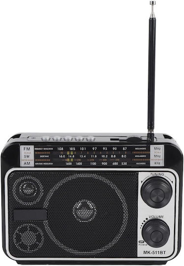 Cmik MK-511BT Retro Φορητό Ραδιόφωνο Επαναφορτιζόμενο με Bluetooth και USB Μαύρο