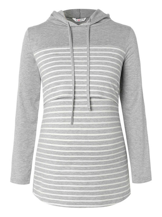 Women's Long Sleeve Nursing Top Light Gray Stripes Polyester
