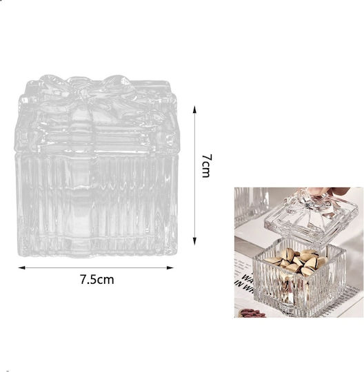 Vintage Glass Sweet Jar Square with Lid Transparent 7x7.5x5.5cm
