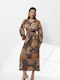 Midi Dress for Wedding / Christening Satin Brown