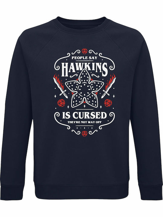 Sweatshirt Unisex Organic " Stranger Things Hawkins Is Cursed " French Navy