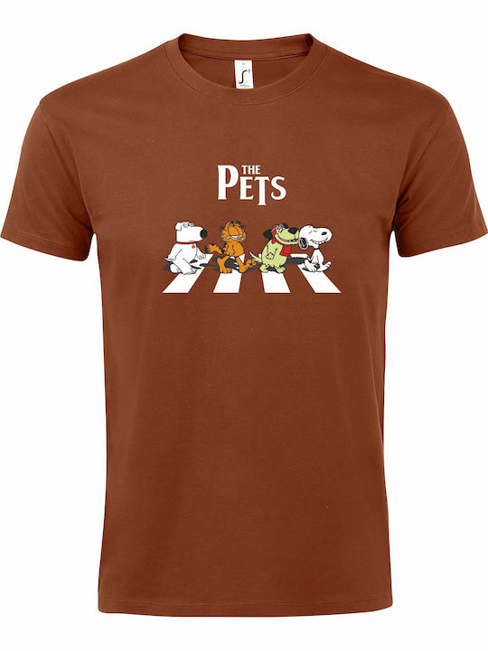 T-shirt Unisex " Pets Abbey Road " Terracotta