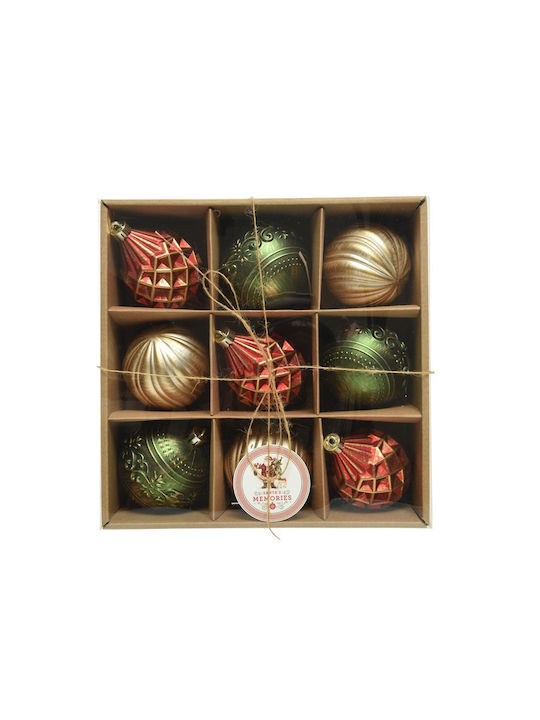 Christmas Tree Ornaments Shatterproof Gold Antique Mix D8cm Set of 9 Pieces