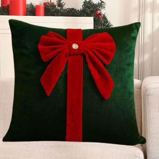 Christmas Pillow Case Green Bow 45x45cm