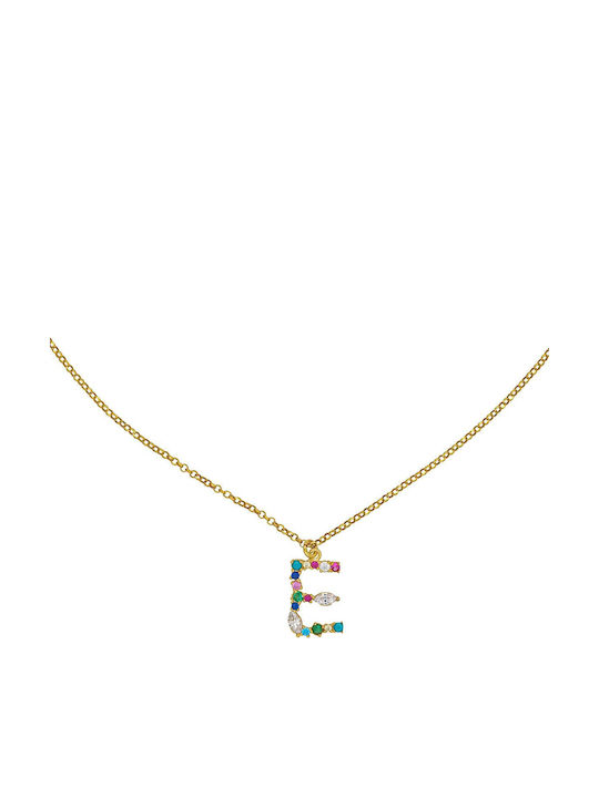Excite-Fashion Monogram "Ε" from Gold Plated Silver with Zircon