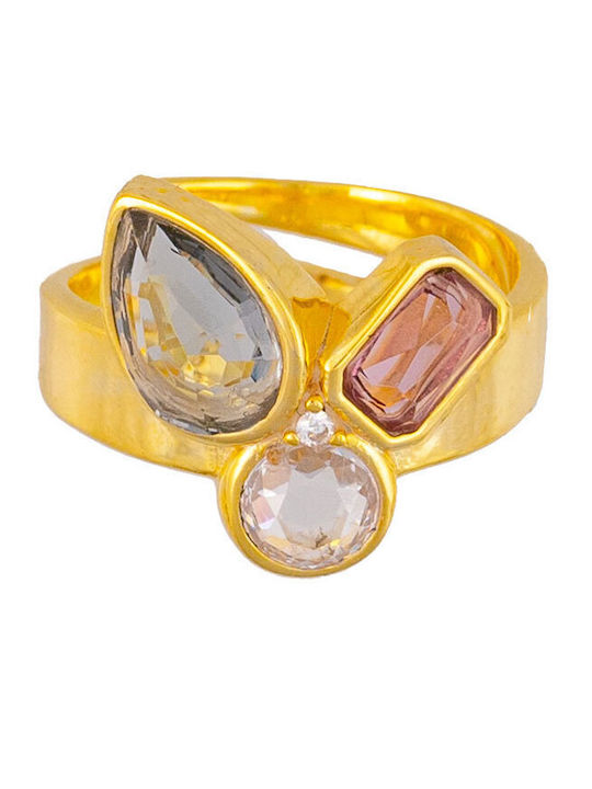 Excite-Fashion Ring with Zircon made of Silver Gold Plated