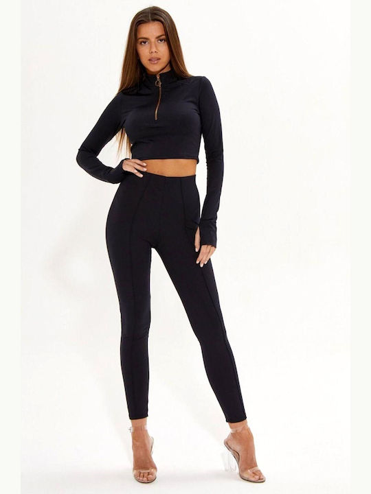 Leggings Pentru Instruire Set Femei Cu Colanți Cropped Negri