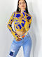 Damen Sommer Crop Top Langarm Blue