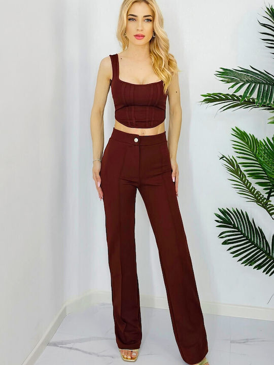 Damen Brown Set mit Hose in Slim Passform