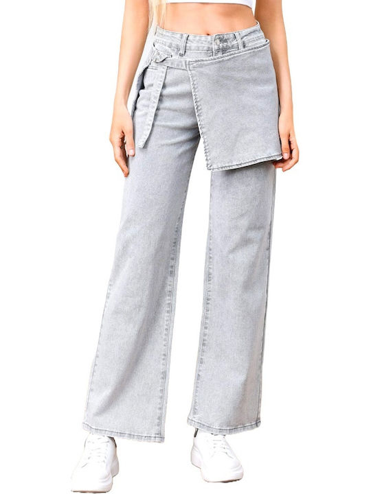 Hoch tailliert Damenjeans Schlaghose in Entspannter Passform Gray