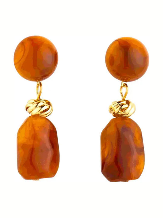 Callajewels Σκουλαρίκια Κρεμαστά με Πέτρες Καφέ