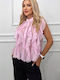 Ärmellos Damen Denim Hemd Pink Druck