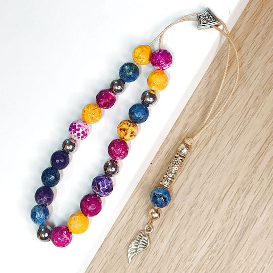 Worry Beads of Semi-Precious Stones Natural Crackled Agate Hematite