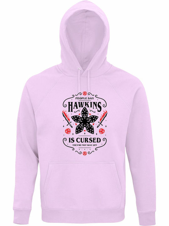 Kinder-Sweatshirt mit Kapuze Creamy Pink Stranger Things Hawkins Is Cursed