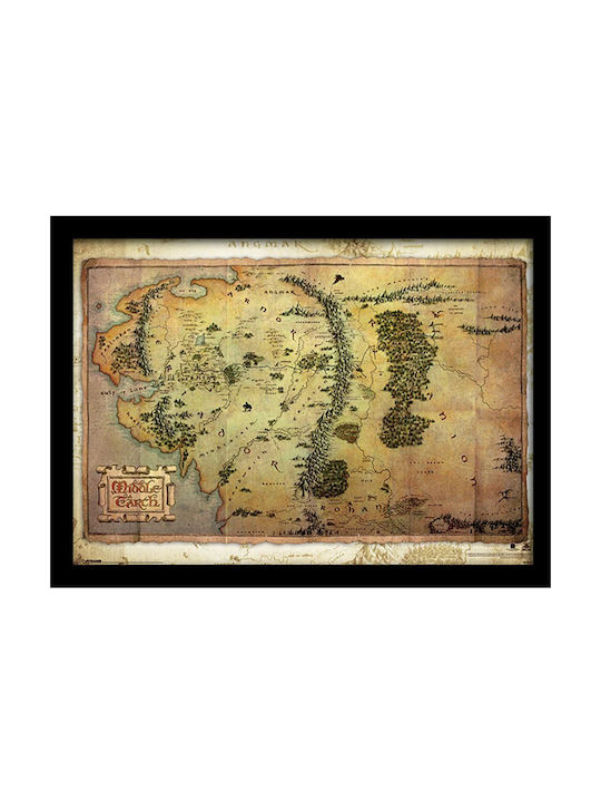 Lord Rings Hobbit Journey Map Wooden Frame 30x40cm Print Fp10385p-pl