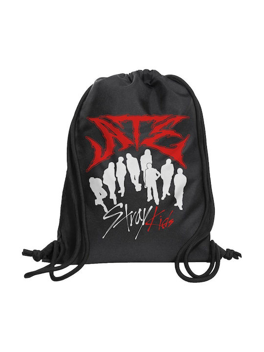 Stray Kids Boy Band Τσάντα Πλάτης Πουγκί Gymbag Μαύρη Τσέπη 40x48cm & Χονδρά Κορδόνια
