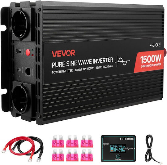 Vevor Car Inverter Pure Sinewave 1500W to Converter 12V DC in 230V AC