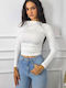 Bluza Damă Crop Top Satin Mânecă Lungă Alb