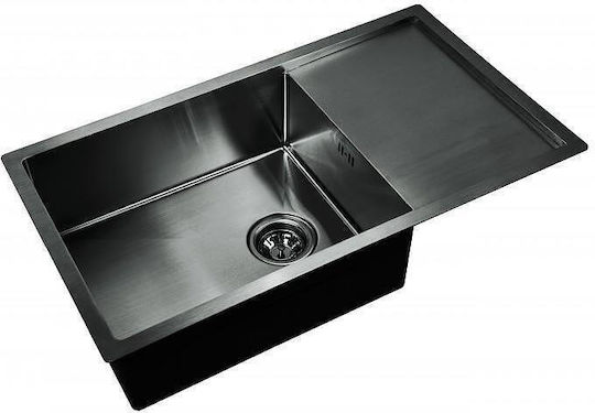 Inter Ceramic Drop-In Kitchen Sink Right Inox 78x44cm Black