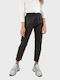 Women's Fabric Capri Trousers with Elastic Brown