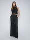 Damen Hoch tailliert Stoff Hose Black