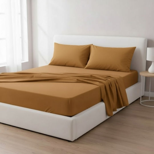 Olia Home Σετ Σεντόνια Υπέρδιπλα 220x260εκ. Camel-brown (4τμχ)
