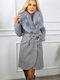 Wolle Damen Gray Mantel mit Fellbesatz