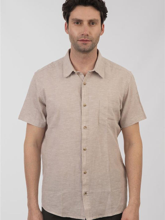 Double Kurzärmlig Leinen Hemd Beige