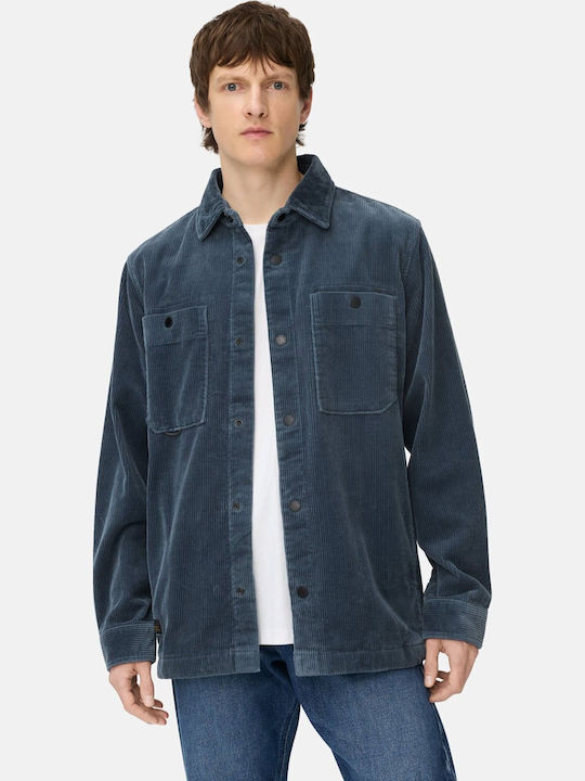 Μακρυμάνικo Κοτλέ Overshirt σε Κανονική Γραμμή Μπλε