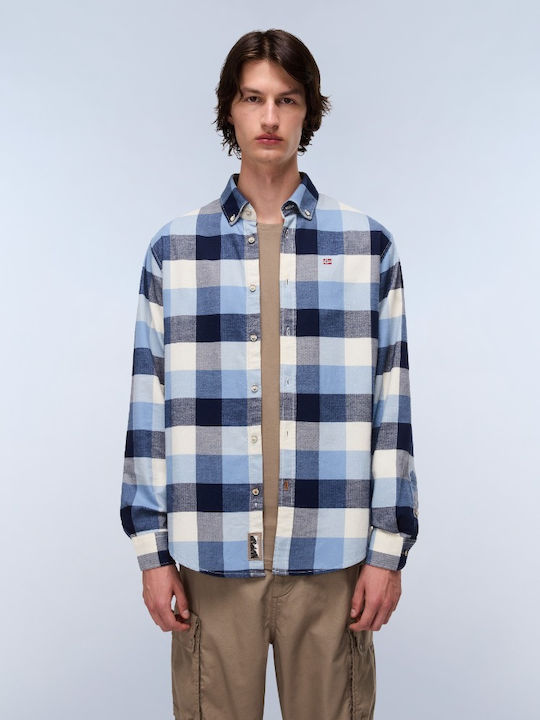 G-trekking 3 Long-sleeved Cotton Shirt Checked Blue