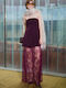 Maxi Evening Strapless Velvet Dress with Lace Burgundy