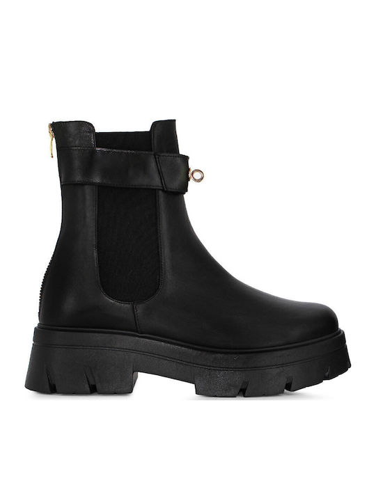 Leather Women's Ankle Boots with Medium Heel Black