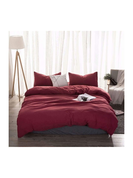 Duvet Cover Set Queen with 2 Pillowcases 220x240 Bordo